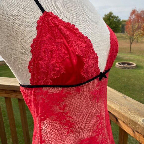 Victoria's Secret Very Sexy Red Lace Babydoll Lingerie L Strappy Romantic Floral - Picture 12 of 13